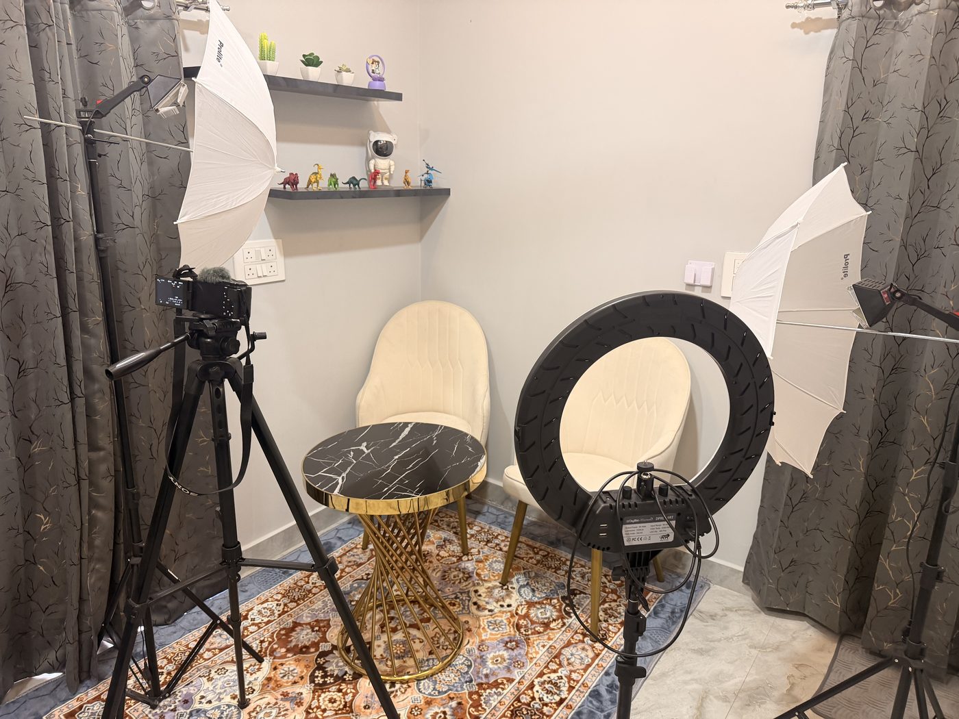 Studio recording setup with professional lights